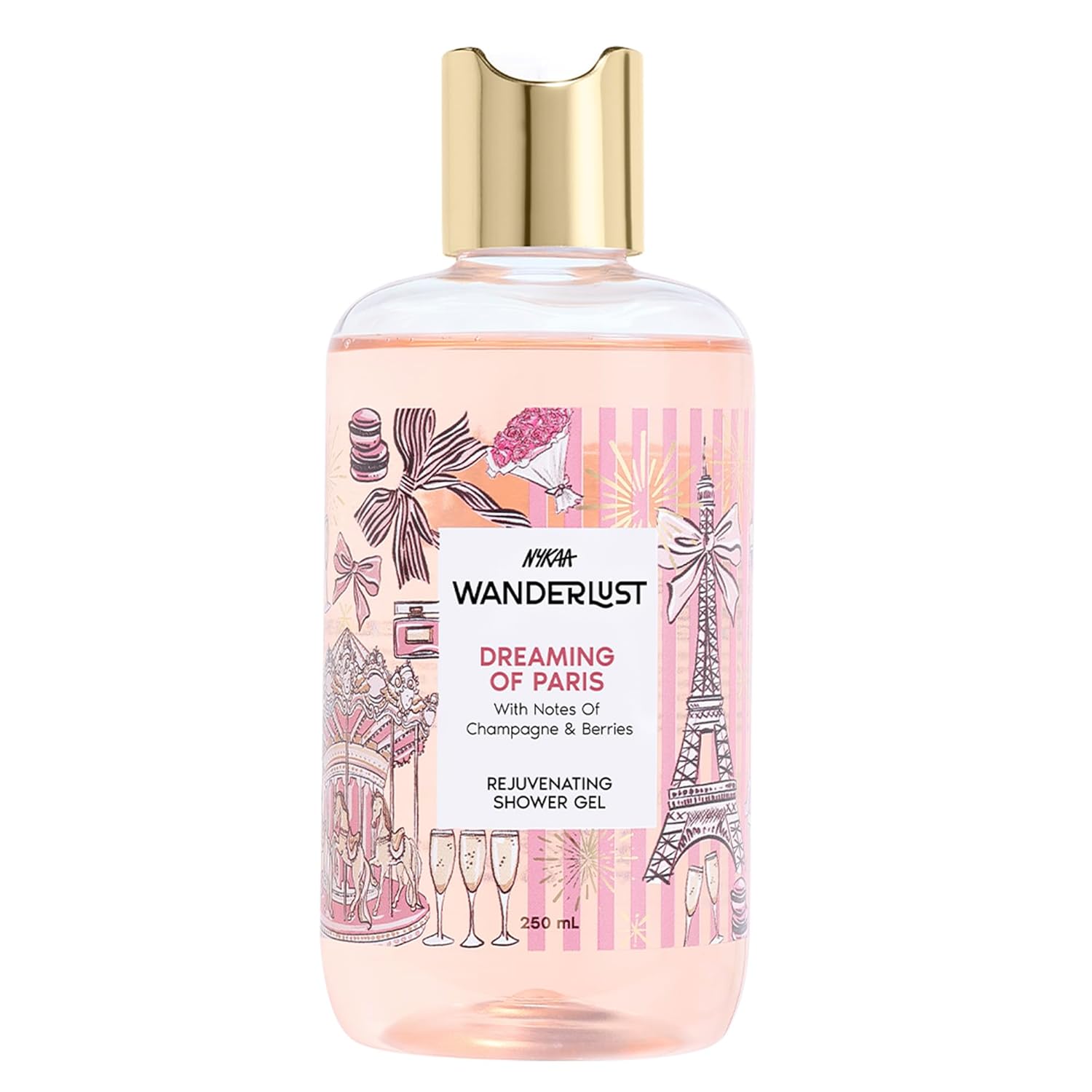 Nykaa Wanderlust Dreaming of Paris Fruity Clensing Shower Gel, Champagne & Berries Fragrance, Vegan, Cruelty-Free, No Parabens, Rejuvenating Body Wash for Women