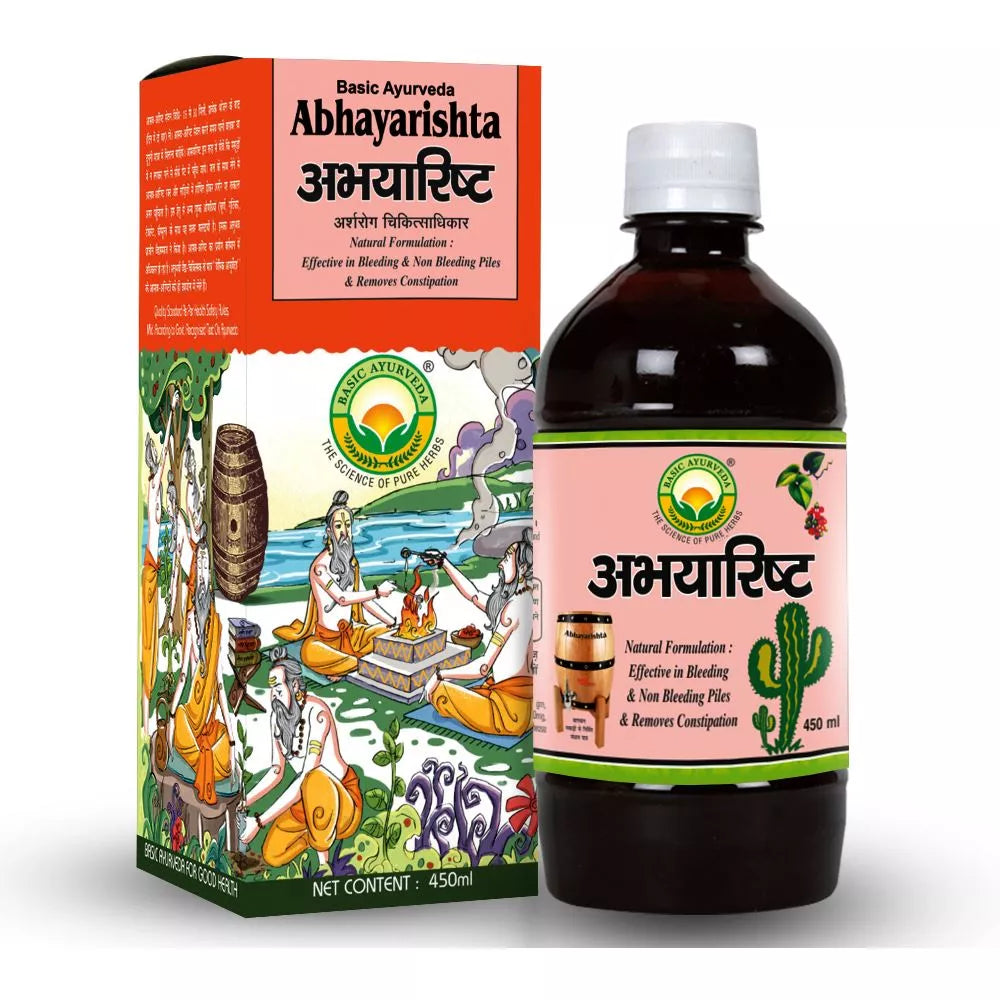 Basic Ayurveda Abhayarishta 450 ml For constipation management, piles, stomach bloating and intestinal disorders