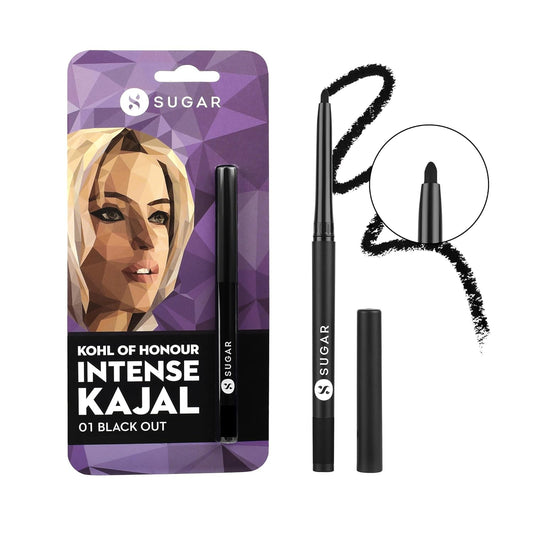 SUGAR Cosmetics Kohl Of Honour Intense Kajal Pencil for Women | Smudge Proof & Waterproof | Ophthalmologist Tested | Deep Pigmented in One Stroke | 12Hr Wear - 01 Black Out