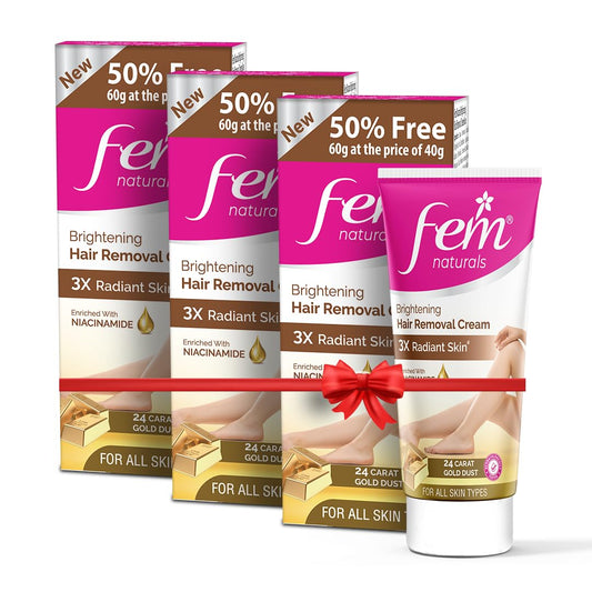 Fem Fairness Naturals Gold Hair Removal Cream - 180g (120g + 60g Free) | For All Skin Type