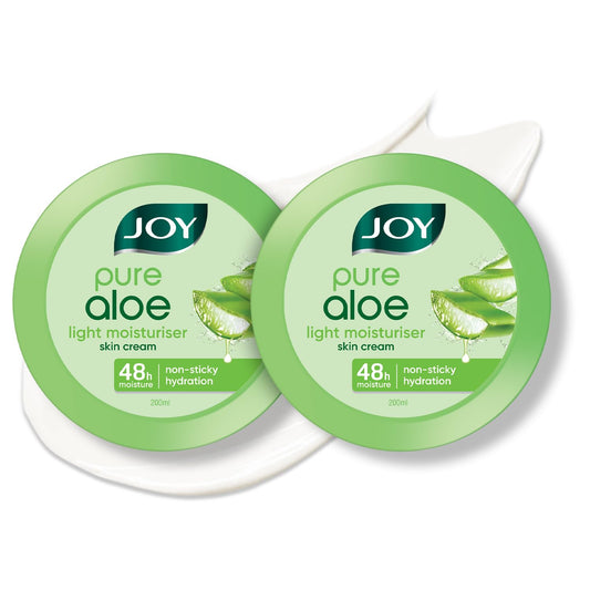 Joy Pure Aloe Vera Light Moisturiser Skin Cream for Face, Hands & Body, 48H Moisture & Non-Sticky Summer Hydration, Aloe Vera Daily Moisturizer, 200ml × 2