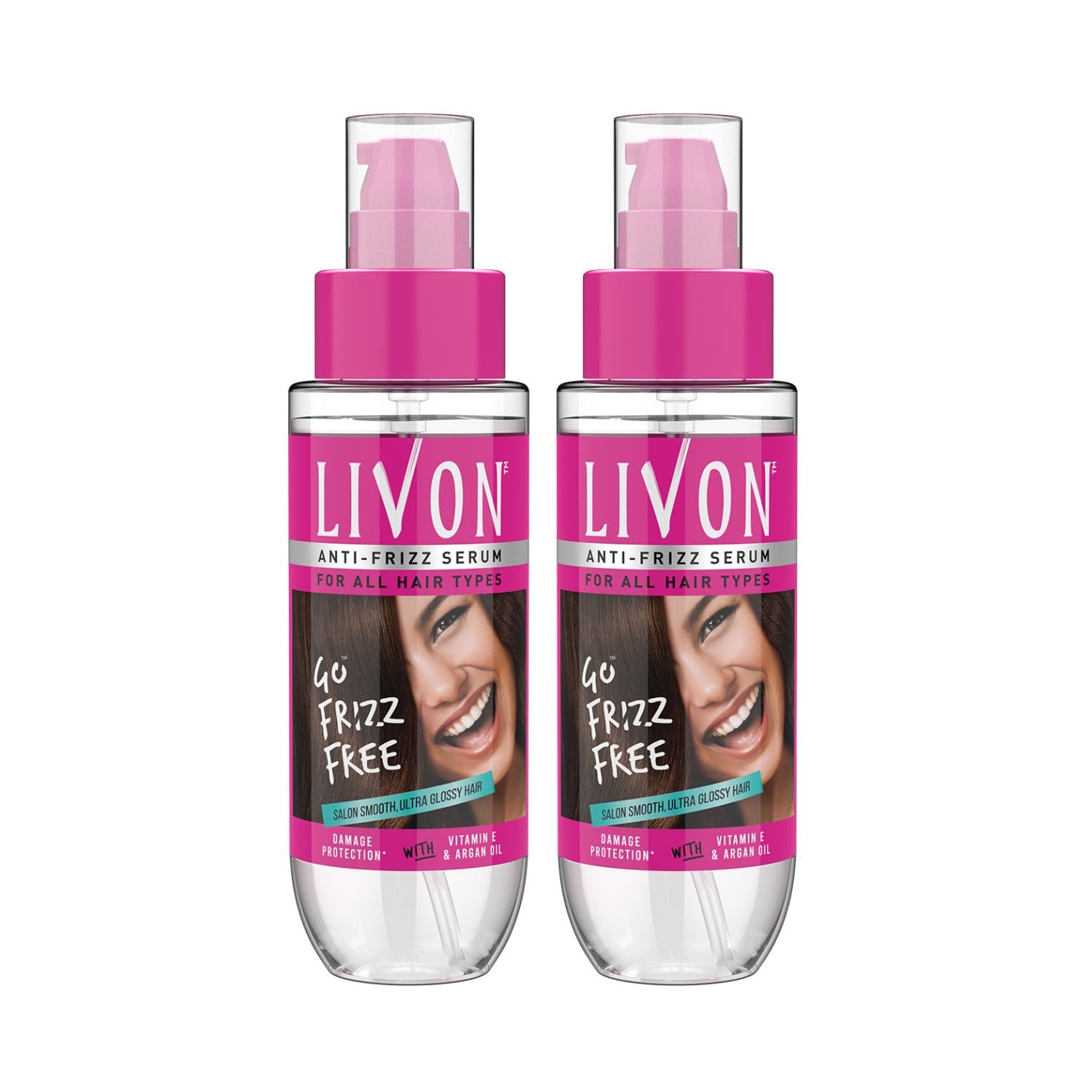 Livon Hair Serum, For Dry & Frizzy Hair | Provides shine, smoothness & damage protection| Leave in serum for women & Men| With Vitamin E & Argan Oil | 50ml Pack of 2