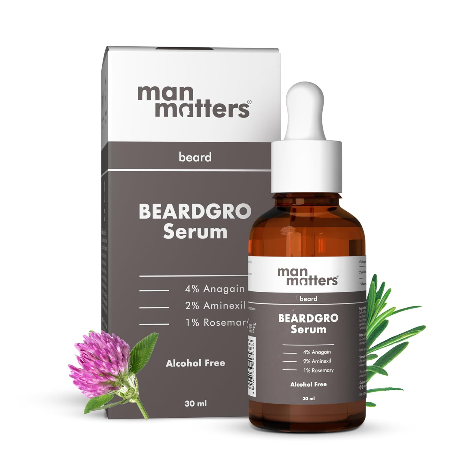 Man Matters BeardGro Beard Growth Serum for Men 30ml | 4% Anagain, 2% Aminexil, 1% Rosemary | Reduces Patchy Beard, Promotes Thicker Beard Growth | Lightweight and Fast Absorption