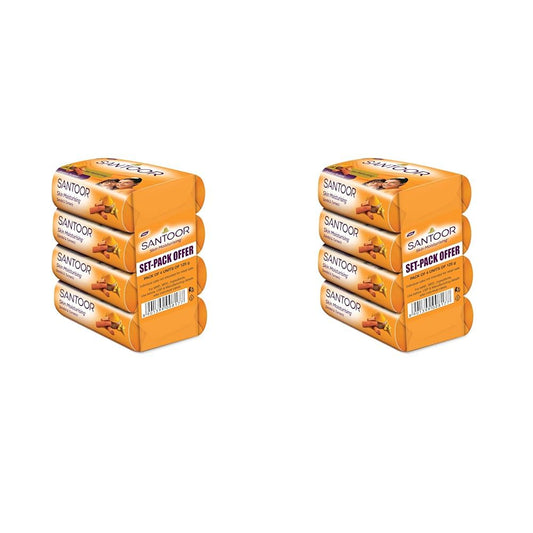 Santoor Skin Moisturizing Sandal & Turmeric Bathing Soap with Nourishing & Anti-Aging Properties| For Soft & Smooth and Younger-Looking Skin| For All Skin Types| Pack of 8, 125g