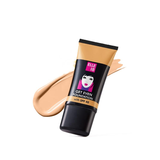 ELLE 18 Get Even Foundation, Natural Marble, Matte Finish, 27 ml, for Long-Lasting Radiance, with SPF 40 & Vitamin E, Medium to Buildable Coverage, Moisturising Formula, 27 ml