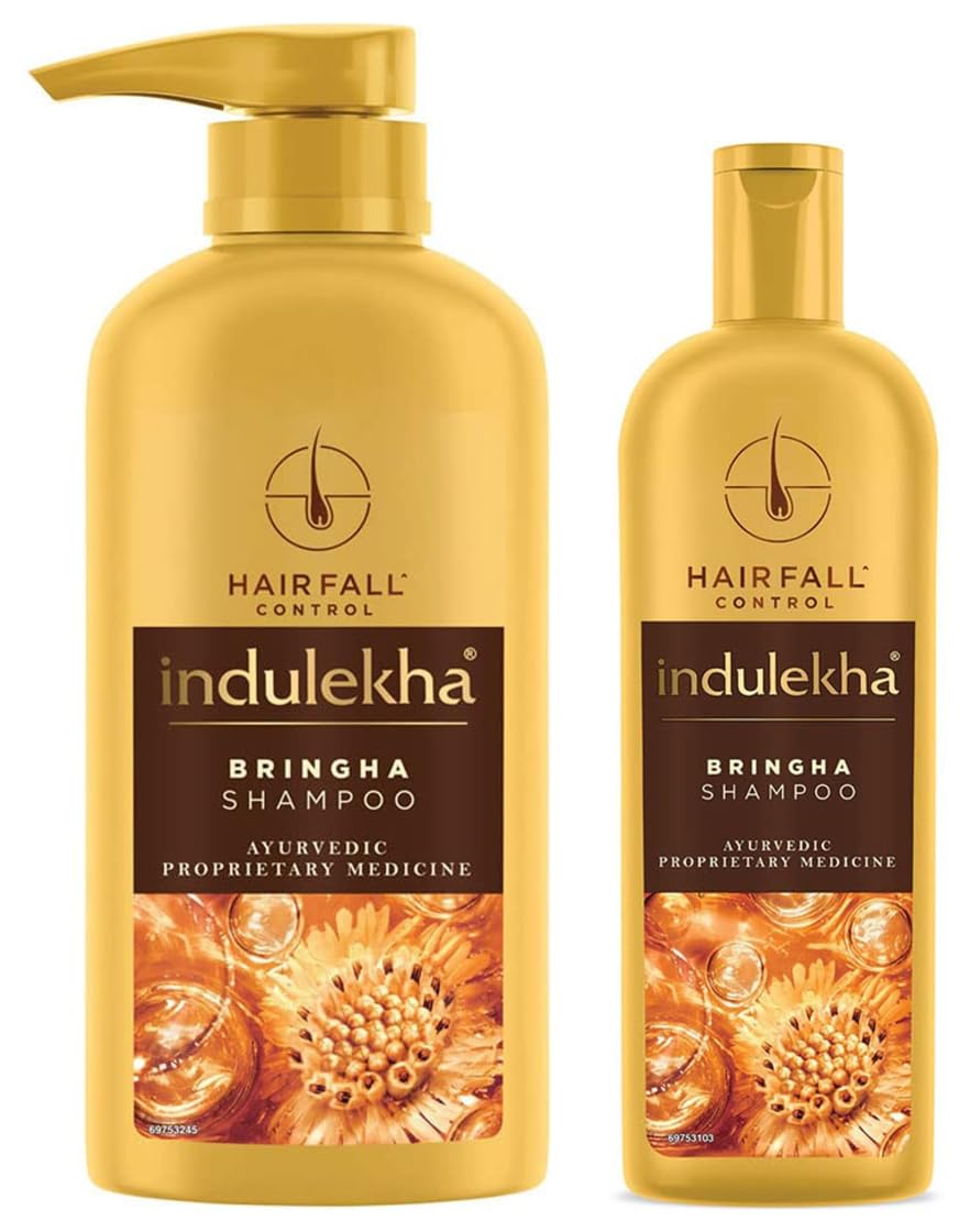 Indulekha Bringha Shampoo, Proprietary Ayurvedic Medicine For Hairfall, 580Ml & Bringha Shampoo, 200Ml