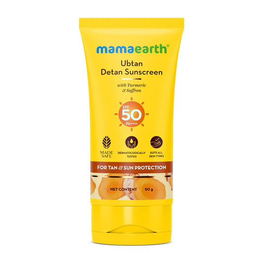 Mamaearth Ubtan Detan Sunscreen With Turmeric & Saffron For Sun Protection - 50 gm