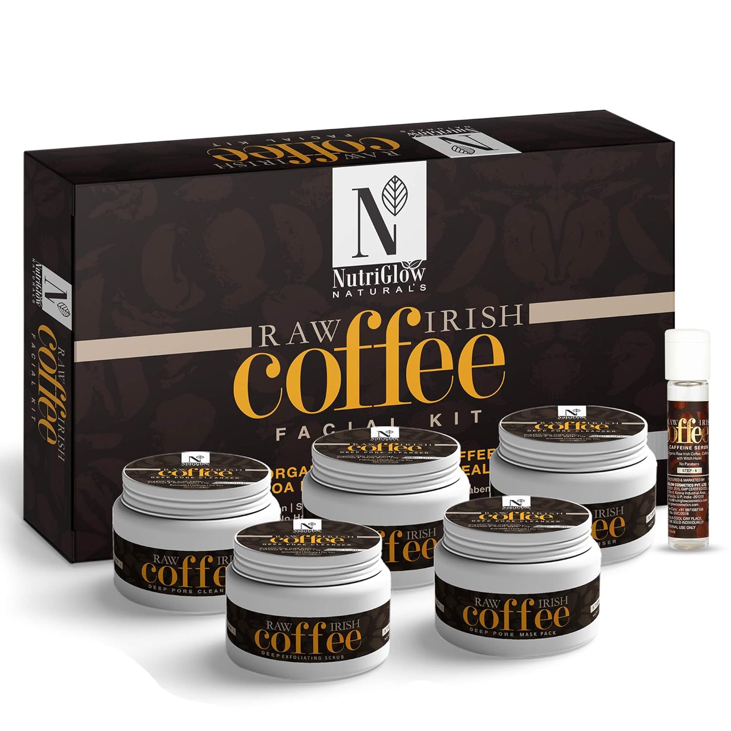 NutriGlow Natural’s Raw Irish Coffee Facial Kit with Grounded Coffee for Brighter Skin, (250g+10ml)