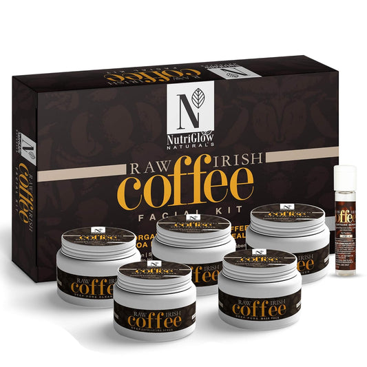 NutriGlow Natural’s Raw Irish Coffee Facial Kit with Grounded Coffee for Brighter Skin, (250g+10ml)