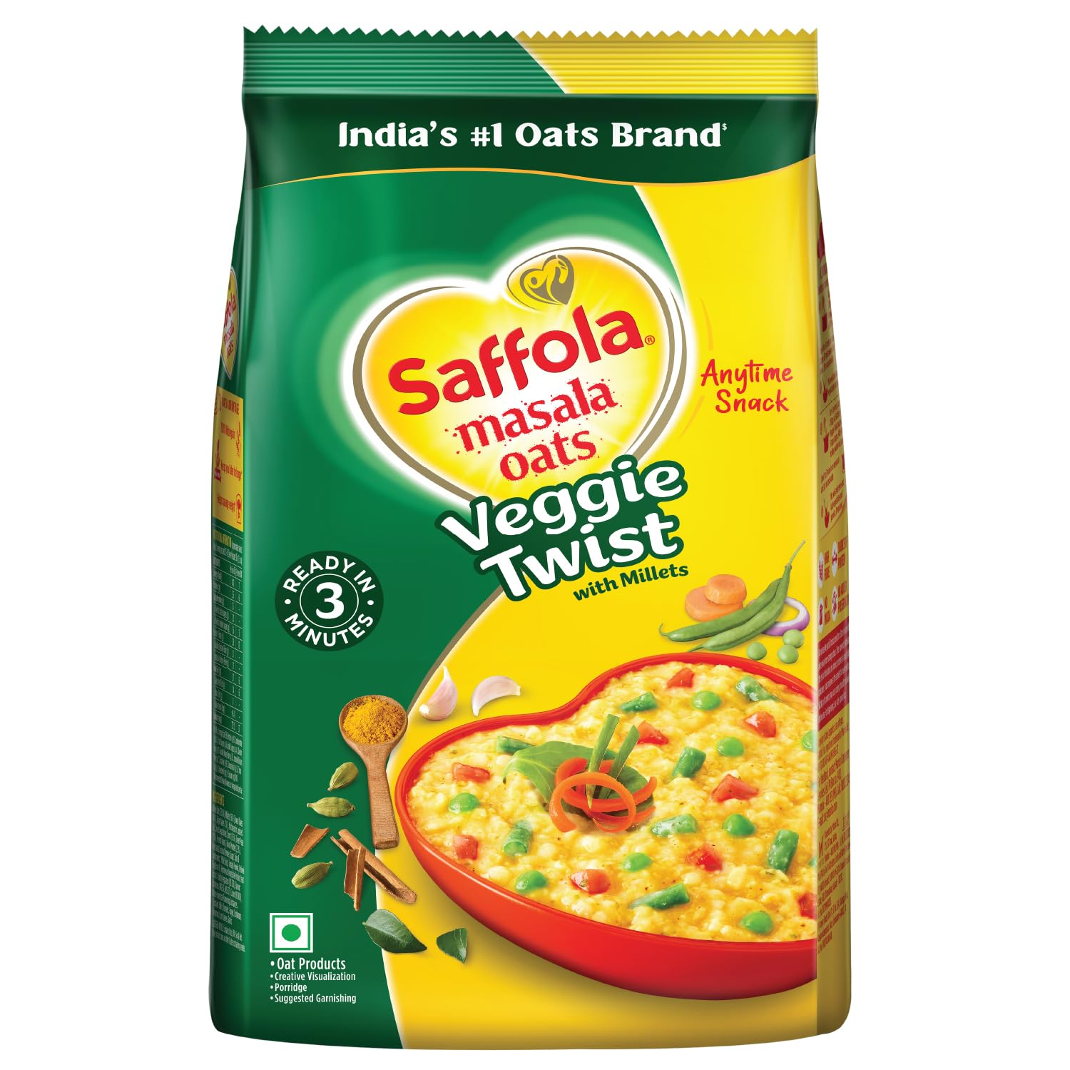 Saffola Masala Oats|500 G / 550 G |Veggie Twist|Tasty, Anytime Snack|Ready In 3 mins|