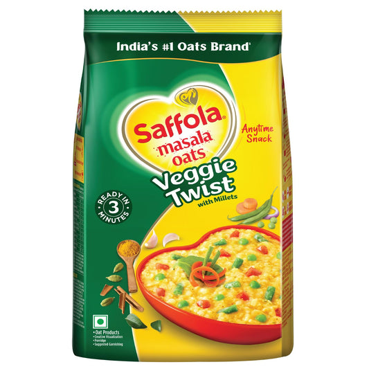 Saffola Masala Oats|500 G / 550 G |Veggie Twist|Tasty, Anytime Snack|Ready In 3 mins|