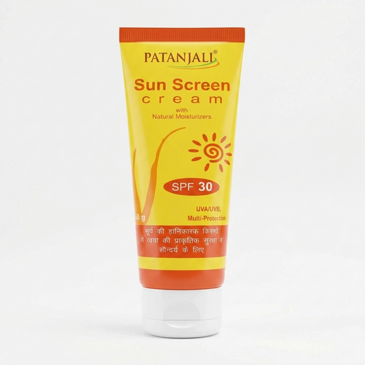 Patanjali Sunscreen Cream SPF 30, for Sun Protection with Natural Ingredients for All Skin Types 50g