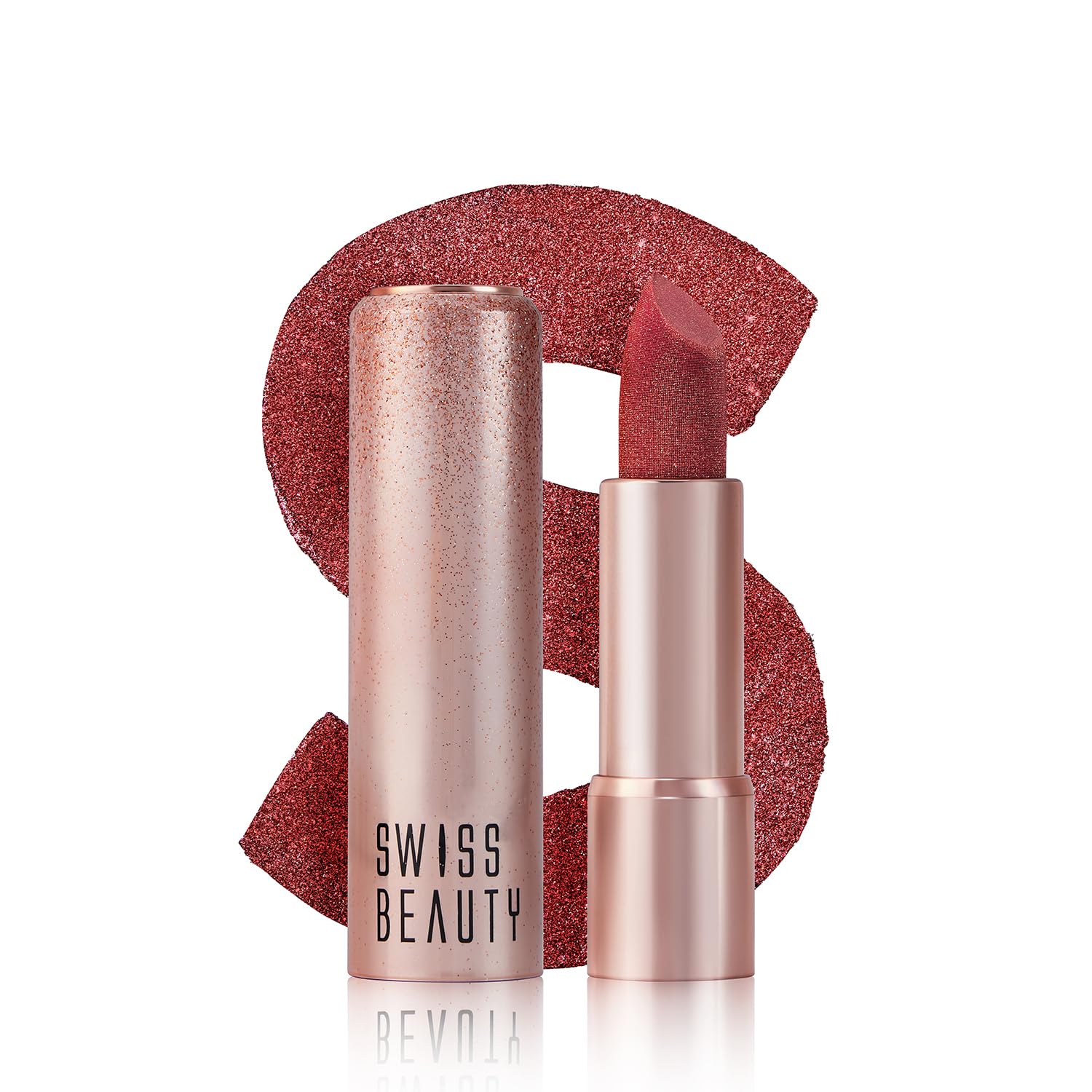 Swiss Beauty More Than Glitter Lipstick | Glittery Finish | Nourishing | With Vitamin C | One Swipe Smooth Glide | Shade- 5 Shine Mauve, 3gm (‎SB-327)