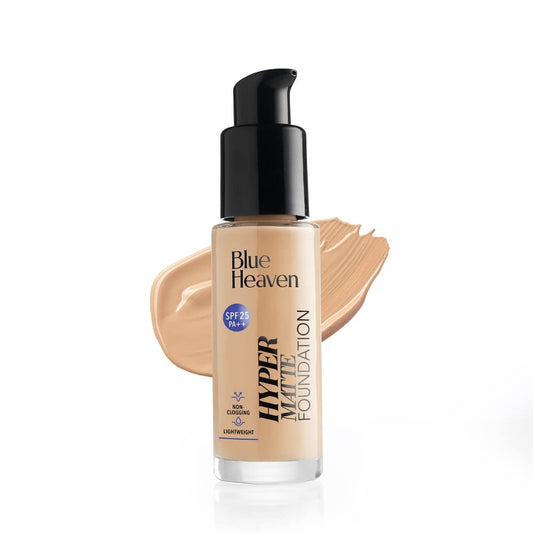 Blue Heaven Hyper Matte Foundation for Face Makeup with SPF 25 PA++, Matte Finish, Light Weight Formula, Medium Coverage for All types of Skin, Cream 103-Natural Sand, 30ml