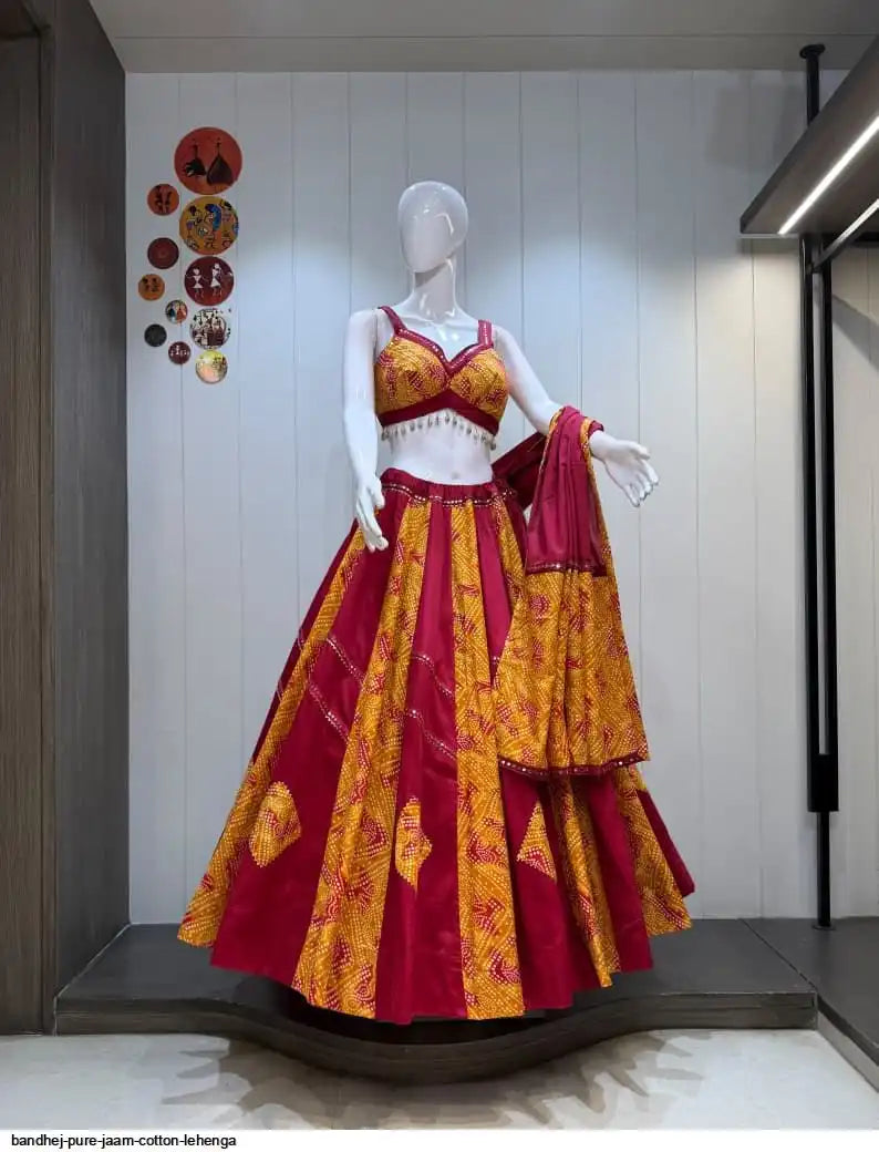 BANDHEJ PURE JAAM COTTON LEHENGA 1 Size L