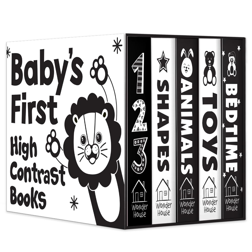 Baby’s First High-Contrast Books – Box Set of 5: Black and White Board Books for Newborns | Includes 123, Toys, Animals, Shapes & Bedtime
