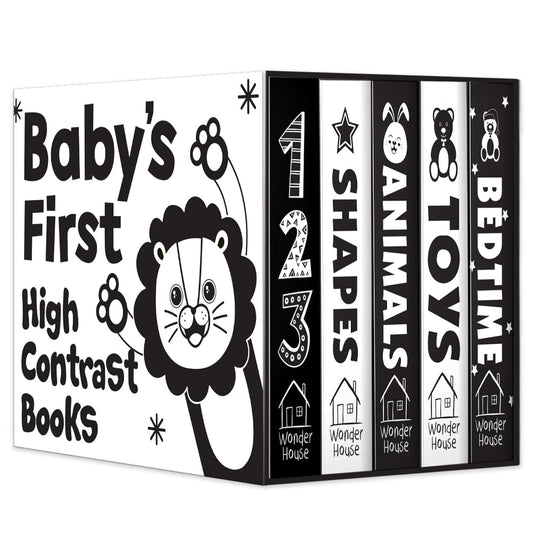 Baby’s First High-Contrast Books – Box Set of 5: Black and White Board Books for Newborns | Includes 123, Toys, Animals, Shapes & Bedtime