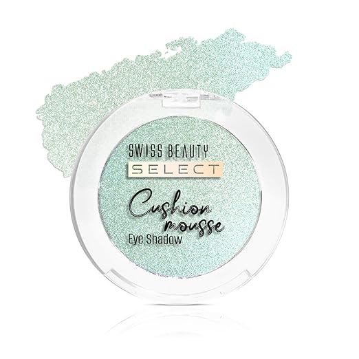 Swiss Beauty Cushion Mousse Eyeshadow | Highly Pigmented & Blendable Formula | Long-Lasting Cream Eye Makeup with Vitamin E | Lightweight & Shimmer Finish | Shade- 3. Aurora Green, 2g