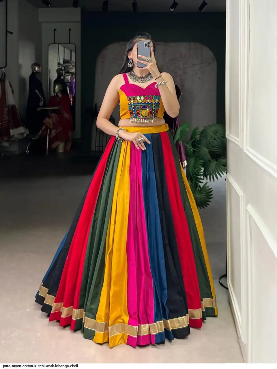 PURE RAYON COTTON KUTCHI WORK LEHENGA CHOLI