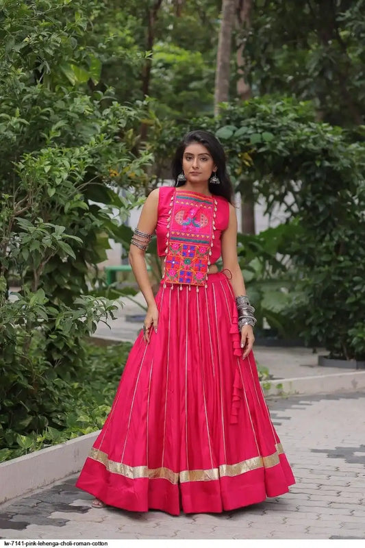 LW 7141 PINK LEHENGA CHOLI ROMAN COTTON
