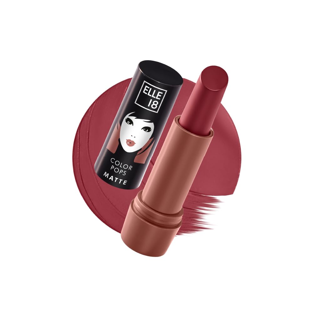 Elle 18 Color Pops Matte, Brown Temptation, Matte Finish, Moisturising Bullet Lipstick, Infused with Shea Butter and Jojoba Oil| 4.3g