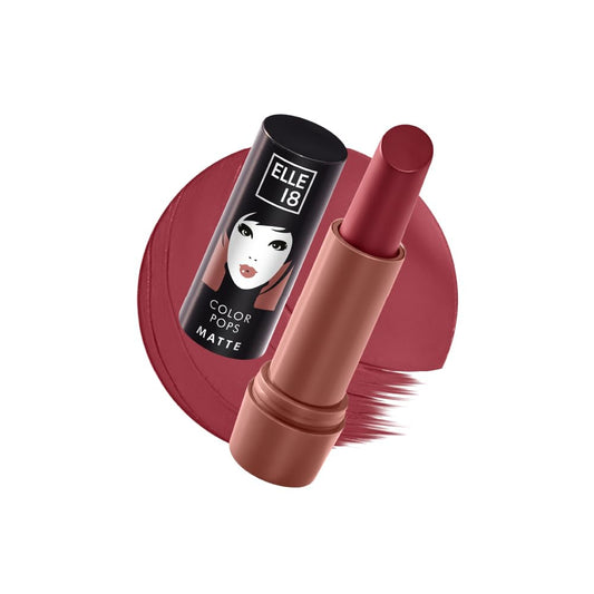 Elle 18 Color Pops Matte, Brown Temptation, Matte Finish, Moisturising Bullet Lipstick, Infused with Shea Butter and Jojoba Oil| 4.3g