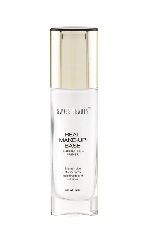 Swiss Beauty Real Makeup Base Highlighting Primer| Skin-Hydrating Poreless Primer With Natural Glow Finish For Face Makeup |Shade - 02 Golden-Tint, 32Ml