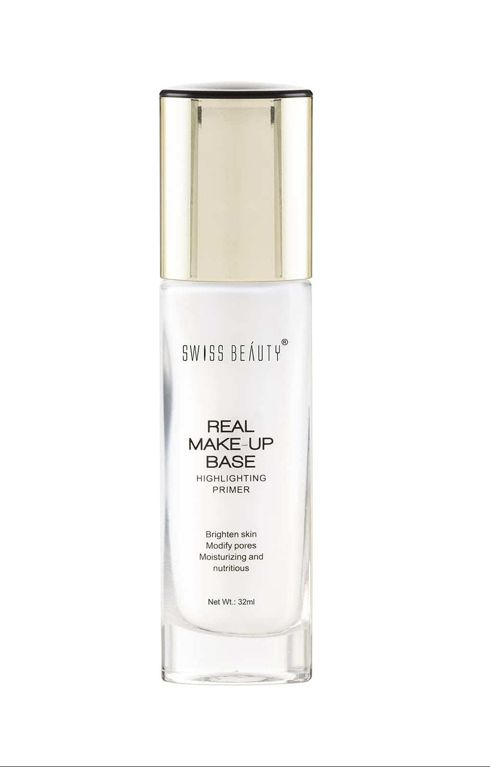 Swiss Beauty Real Makeup Base Highlighting Primer| Skin-Hydrating Poreless Primer With Natural Glow Finish For Face Makeup |Shade - 02 Golden-Tint, 32Ml