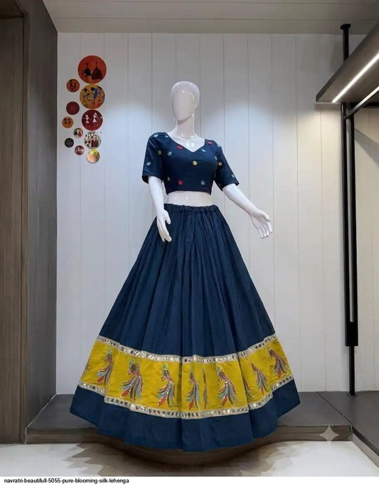 NAVRATRI BEAUTIFULL 5055 PURE BLOOMING SILK LEHENGA 2 SIZE L