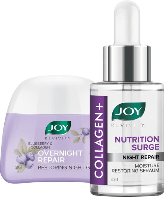 Joy Revivify Collagen+ Night Repair Face Serum 30ml | Revivify Blueberry & Collagen Night Gel 50ml (Combo Pack)