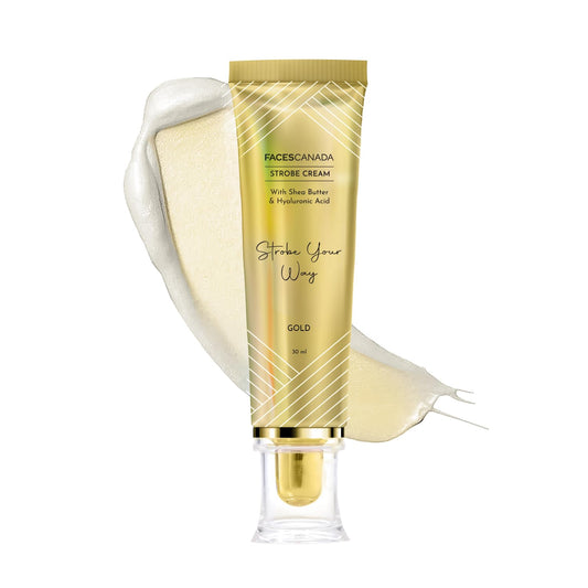 FACESCANADA Strobe Cream - Gold, 30ml | Primer + Highlighter + Moisturizer | Shea Butter & Hyaluronic Acid | Intense Hydration | Flawless Radiant Dewy Skin | Illuminating & Glowing Makeup Base