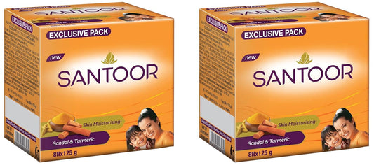 Santoor Sandalwood and Turmeric Bath Soap for Younger Looking and Glowing Skin, Combo Offer, 125 g (Pack of 16)