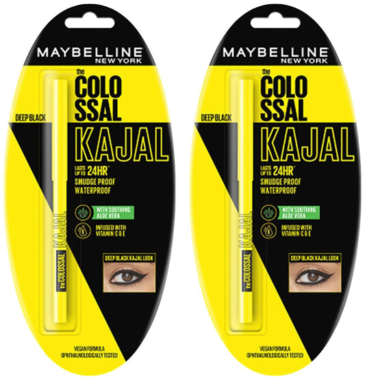 Maybelline New York Colossal Kajal, Intense Colour, Waterproof, Long lasting 24Hrs Stay, Black, 0.35g (Pack of 2)