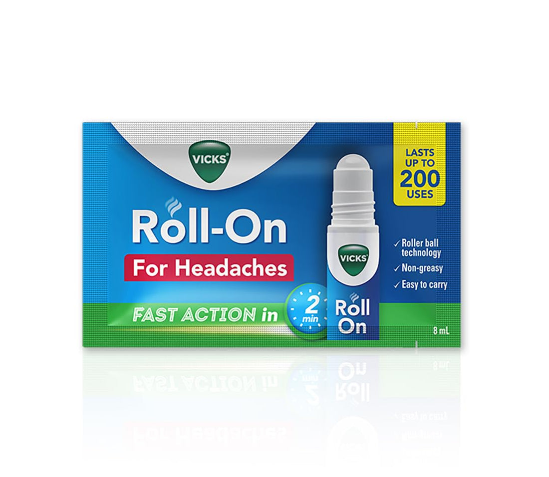 Vicks Headache Relief Roll-On, 2s Pack, Fast Action in 2 Minutes, with Menthol & Camphor