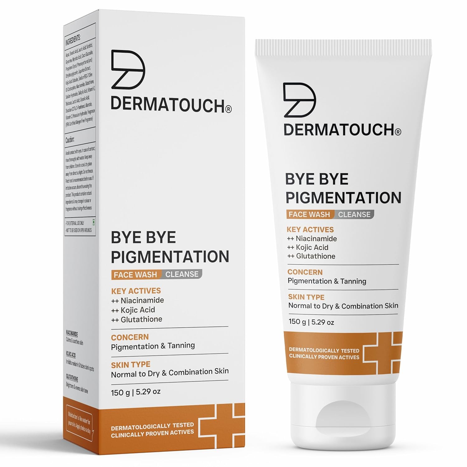 DERMATOUCH Bye Bye Pigmentation Face Wash | Niacinamide, Kojic Acid & Glutathione | For Tan and Anti-Pigmentation | Dermatologist Tested | For Men & Women | 150g