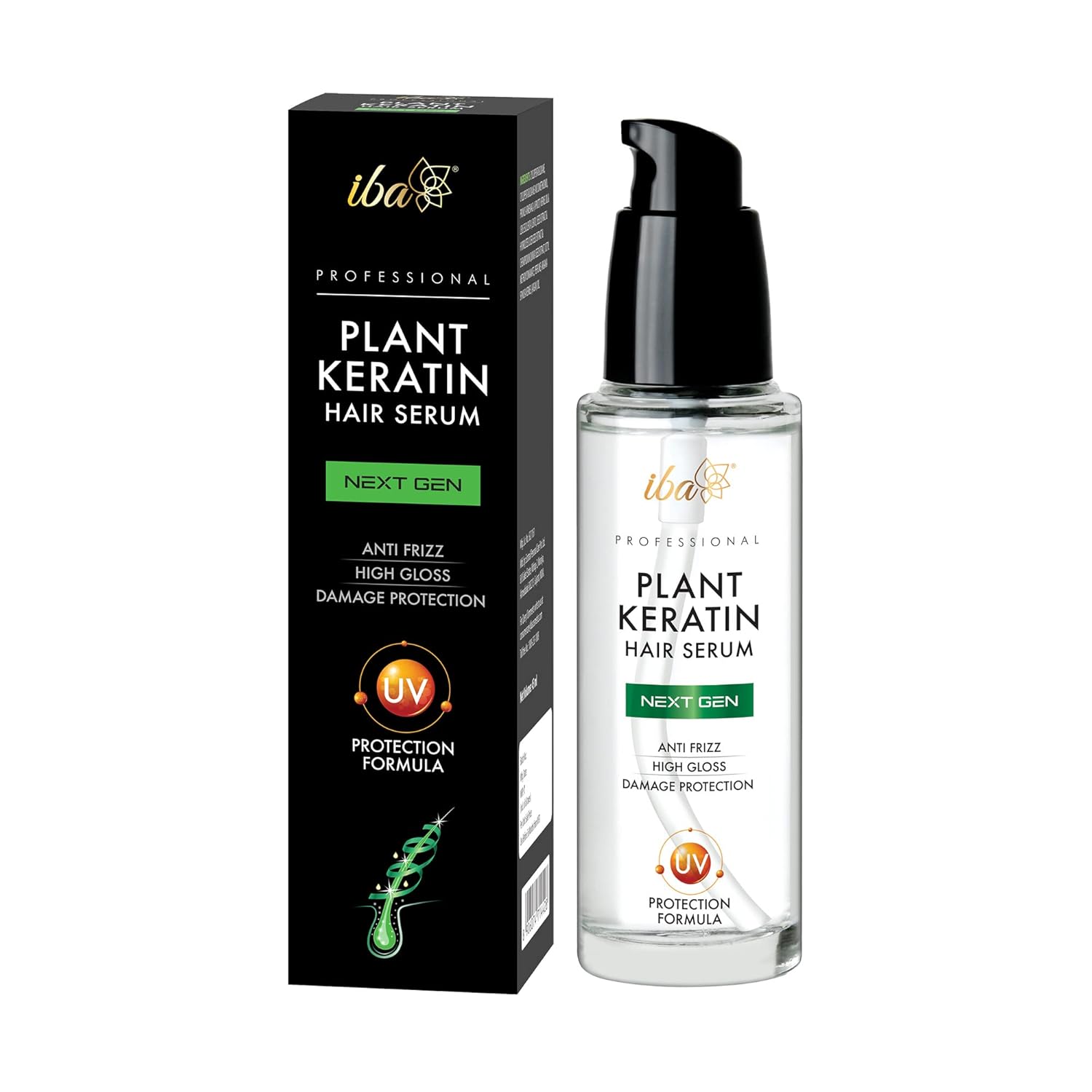 Iba Professional Plant Keratin Next Gen Hair Serum with Argan Oil & UV Filters Protects Dry Damaged Hair & Frizz Control Soft Smooth 45ml