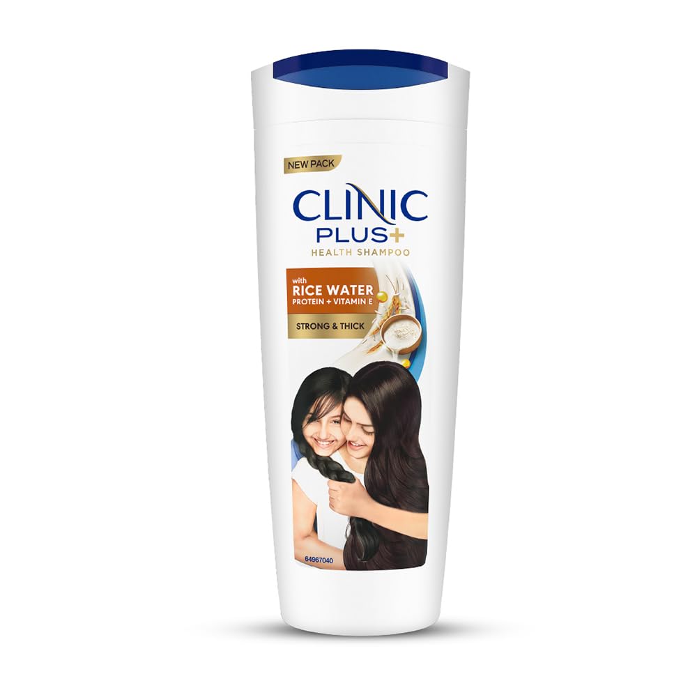 Clinic Plus Strong & Thick Shampoo with Rice Water, Protein + Vitamin E for Hair Strengthening, Breakage Reduction and Thicker Hair,355 ml.