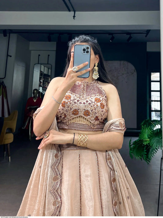 LNB1476 SPIDER CRUSH LEHENGA WITH THREAD EMBROIDERY