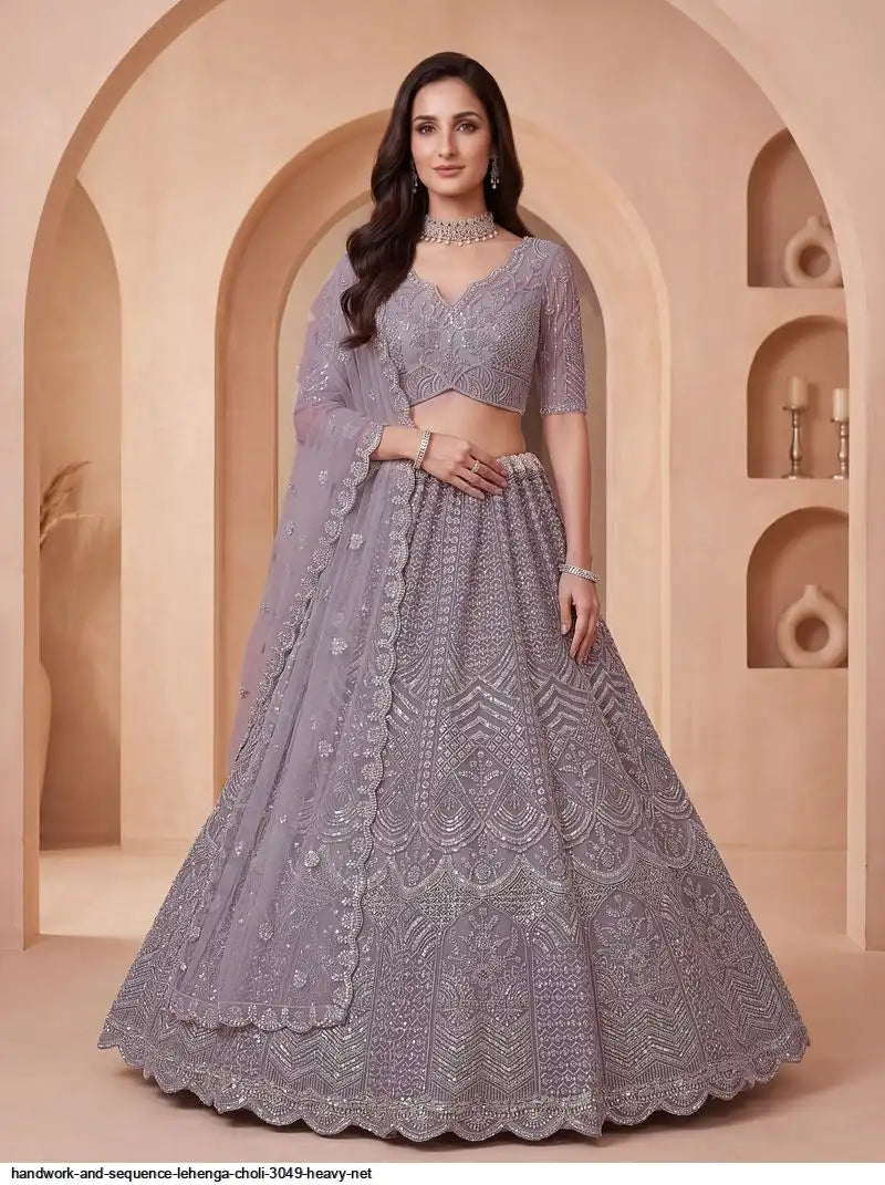 HANDWORK AND SEQUENCE LEHENGA CHOLI 3049 HEAVY NET 2