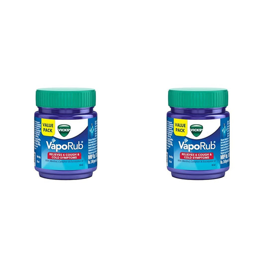 Vicks Vaporub 50ml, Relief From Cold, Cough, Blocked Nose, Headache, Body Ache, Muscular Stiffness And Breathing Difficulty (Pack of 2)
