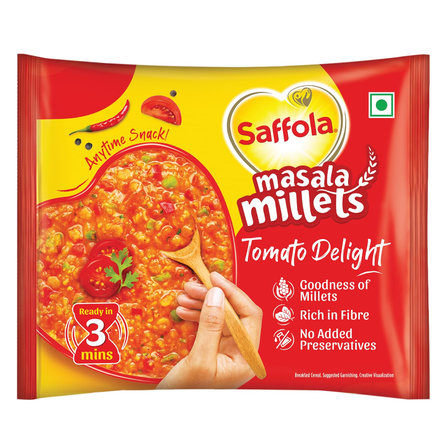 Saffola Masala Millets Tomato Delight| Lower in calories, Rich in Fibre | Yummy Millets for Happy Tummy, 35g
