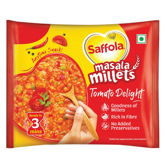 Saffola Masala Millets Tomato Delight| Lower in calories, Rich in Fibre | Yummy Millets for Happy Tummy, 35g