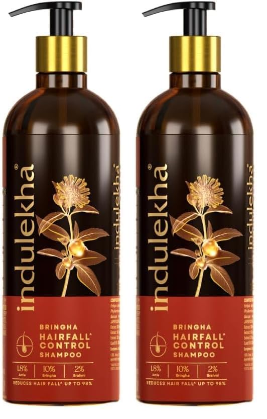 Indulekha Bringha Shampoo, Proprietary Ayurvedic Medicine For Hair Fall, Free From Parabens, Synthetic Dyes And Synthetic Perfume, 340ml (Pack of 2)