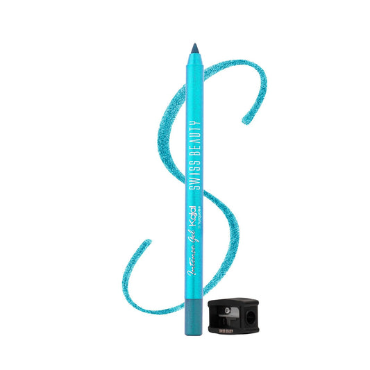 Swiss Beauty Intense Gel Kajal with Sharpener | 12-Hour Stay | Waterproof | Smudge-Proof | Creamy Texture | Highly Pigmented | Multi-Use Eye Pencil | 1.2g, Shade- Turquoise