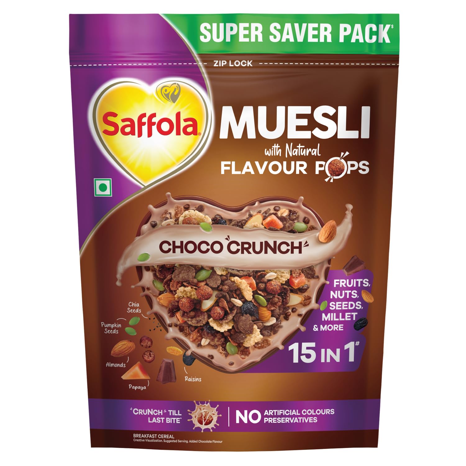 Saffola Muesli Choco Crunch with Flavour Pops, 700 gm |