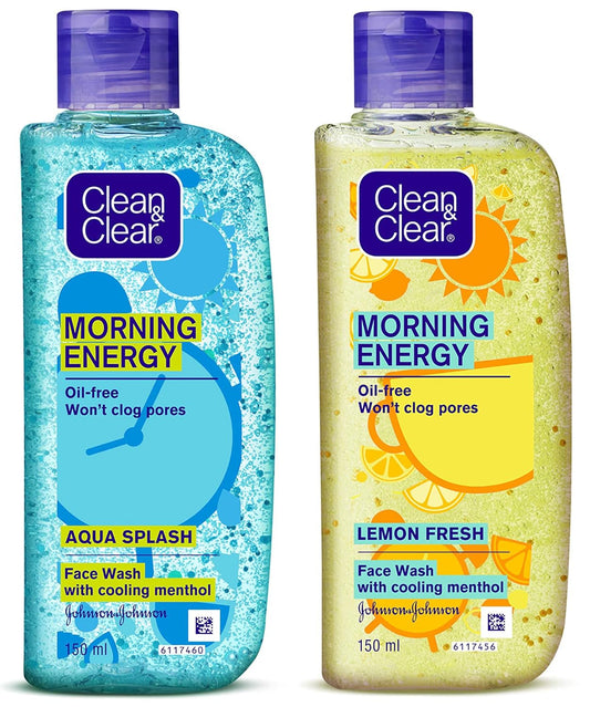 Clean & Clear Morning Energy Aqua Splash, Blue, 150 ml & Clean & Clear Morning Energy Lemon Fresh Face Wash, Yellow, 150 ml