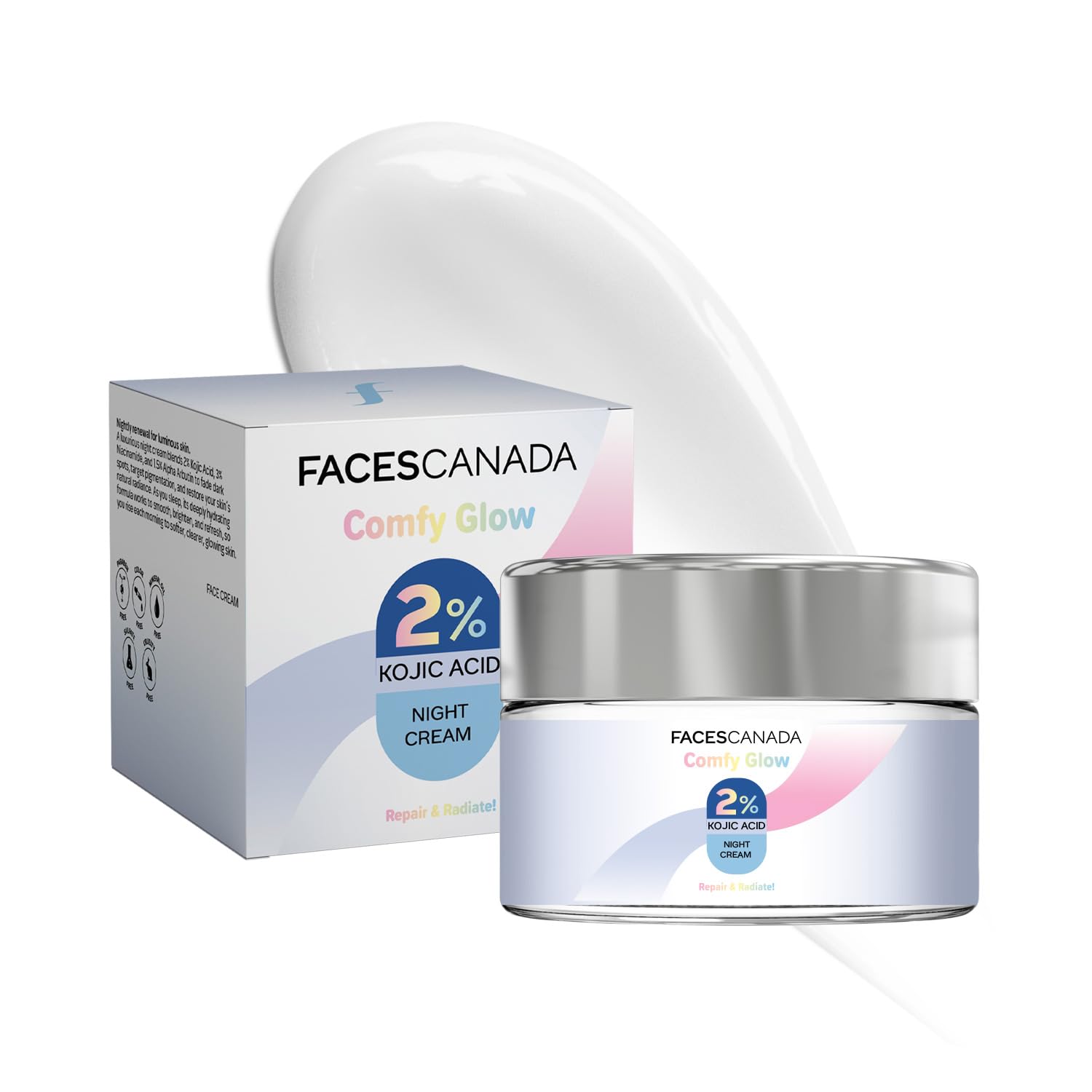 FACES CANADA 2% Kojic Acid Comfy Glow Night Cream with Niacinamide & Alpha Arbutin for Skin Brightening (25 gm)