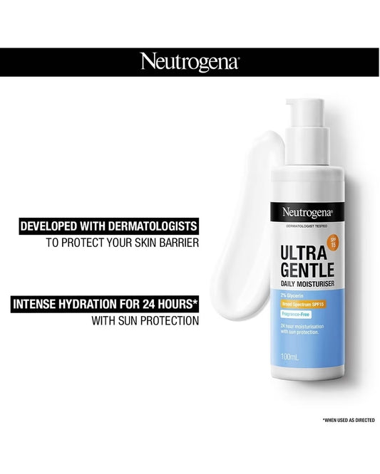 Neutrogena Ultra Gentle Daily Moisturiser SPF 15 | 24-Hour Hydration | Fragrance-Free | 100 ml