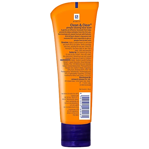 Clean & Clear Pimple Clearing Face Wash, 80g For acne, oily skin, blemish-free skin