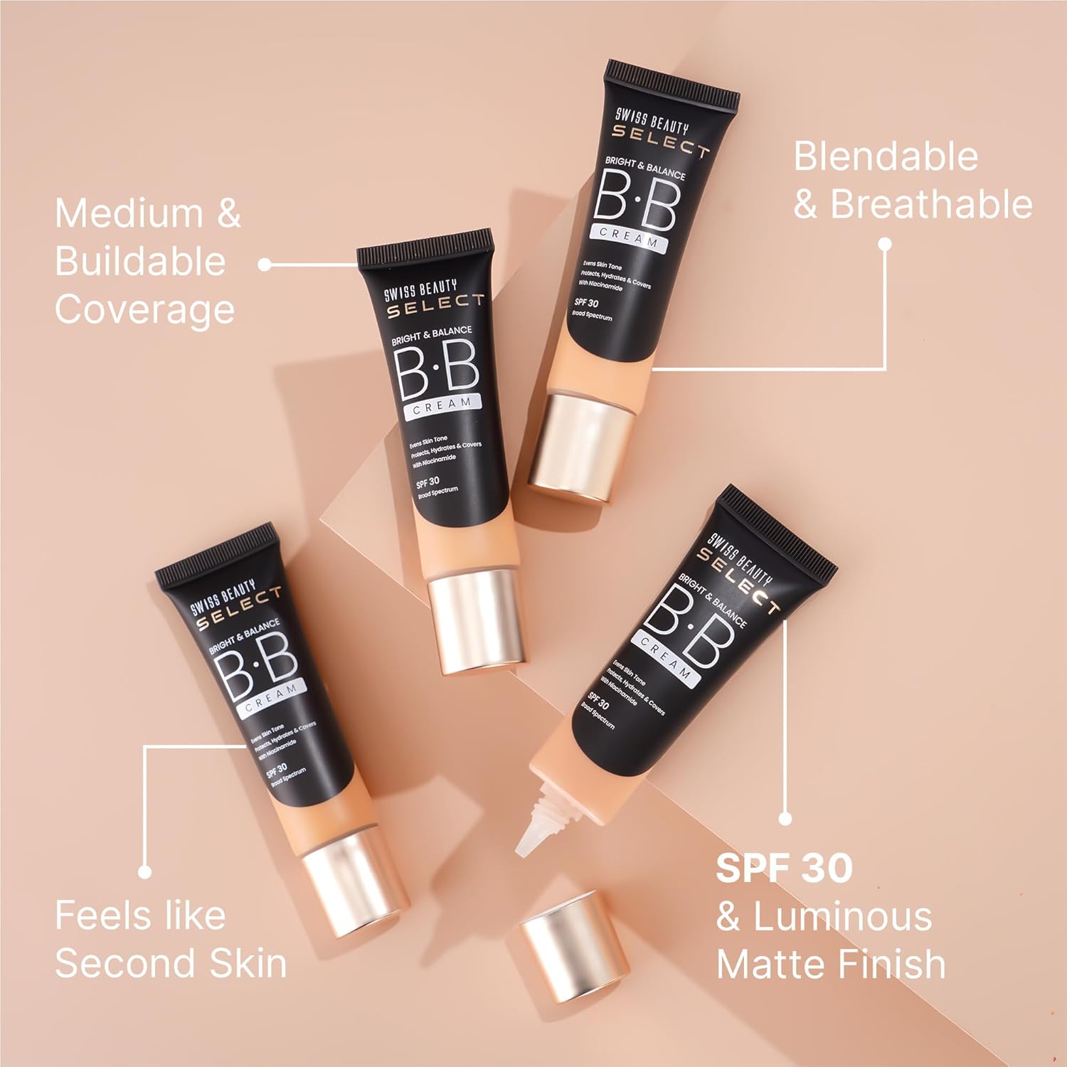 SWISS BEAUTY Select Bright & Balance Multifunctional Bb Cream With Spf 30 | Protects, Hydrates And Covers | Infused With Niacinamide And Wheat Germ Oil | Shade- Milkshake, 30G